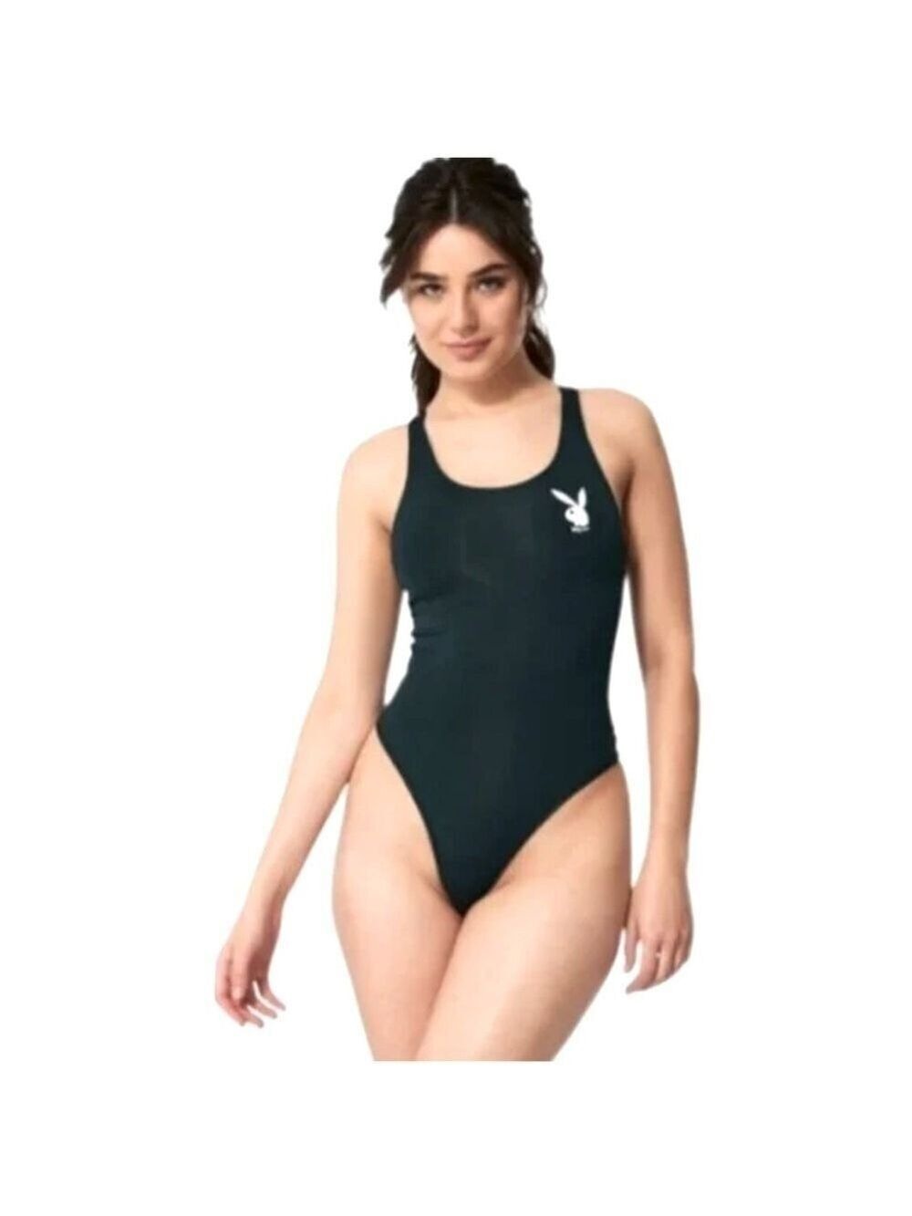 PLAYBOY Bodysuit Racerback Tank Style One Piece Black / White Bunny Size Medium